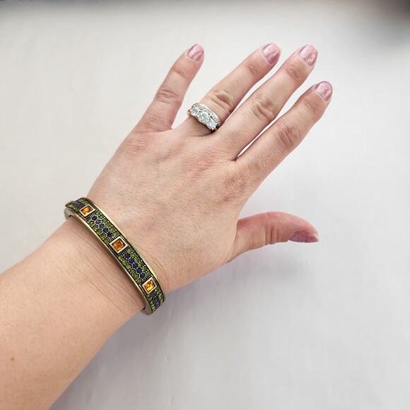 Heidi Daus Bangle Bracelet Hinge Old Gold Purple Cognac Crystal Age Of elegance - Picture 10 of 12